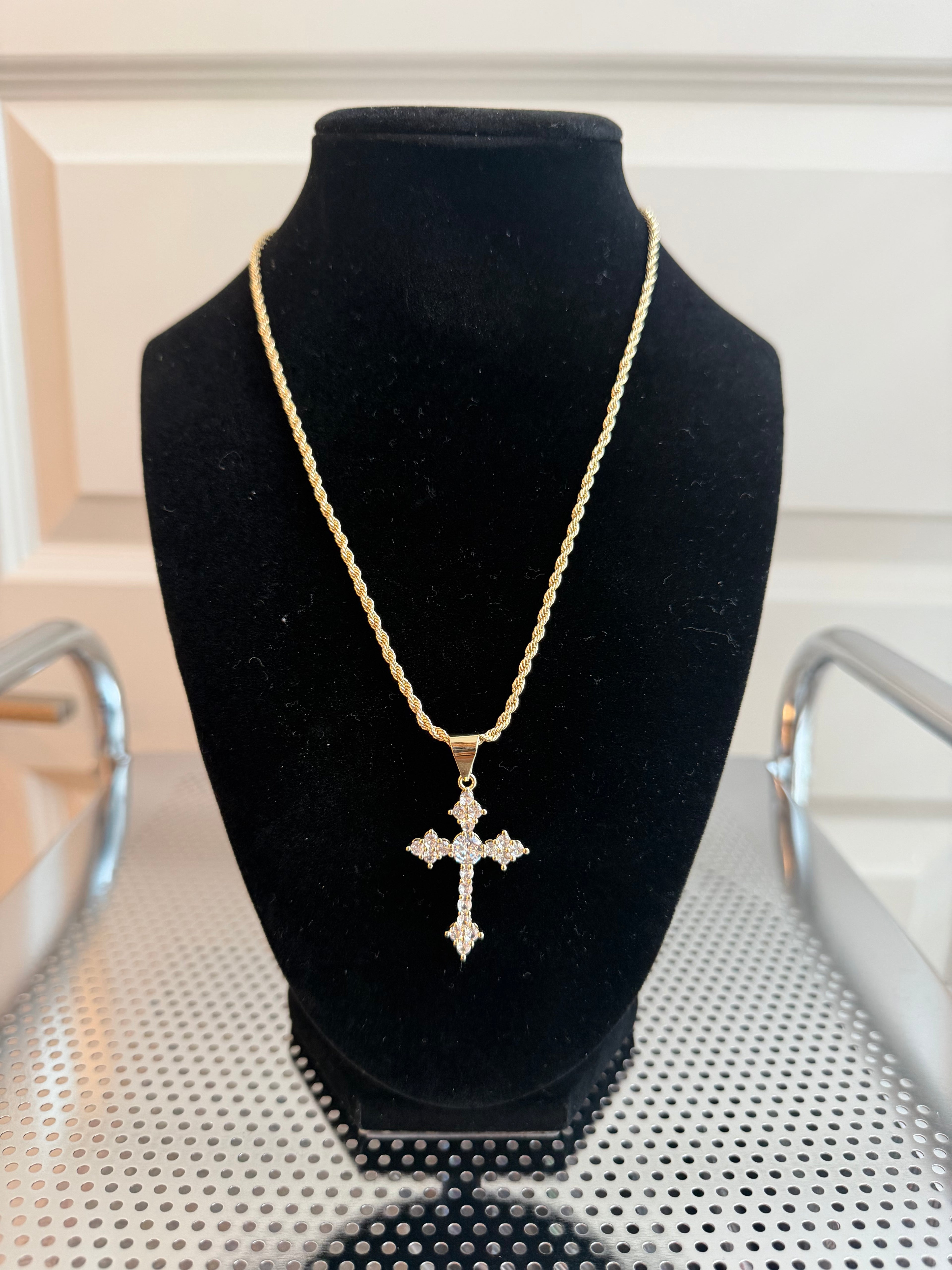 NEWWW Gold cross necklace with diamond accents
