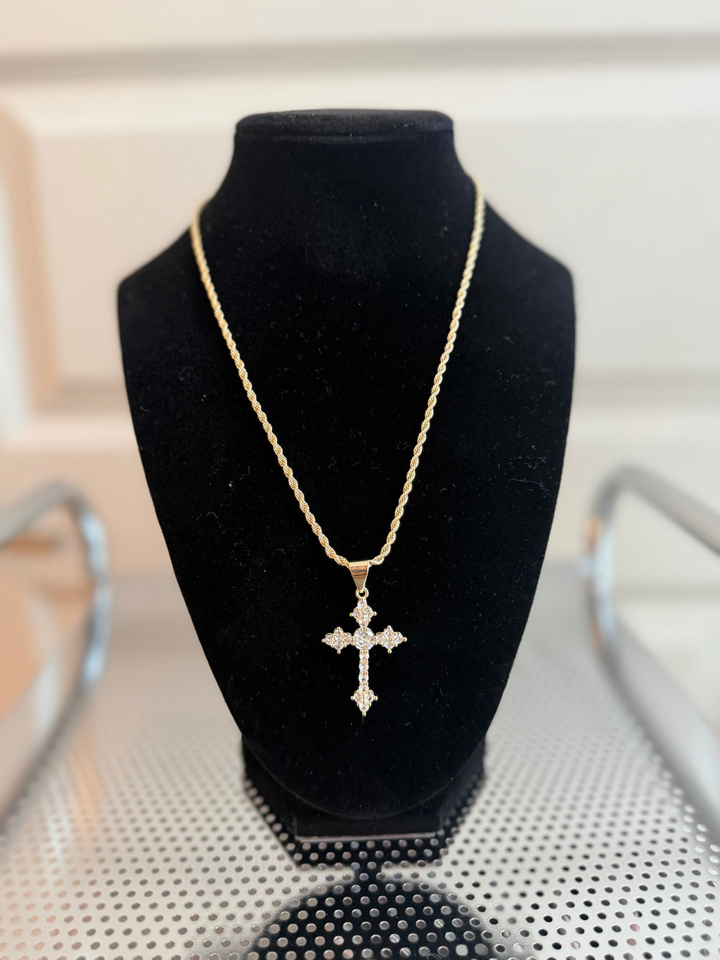NEWWW Gold cross necklace with diamond accents