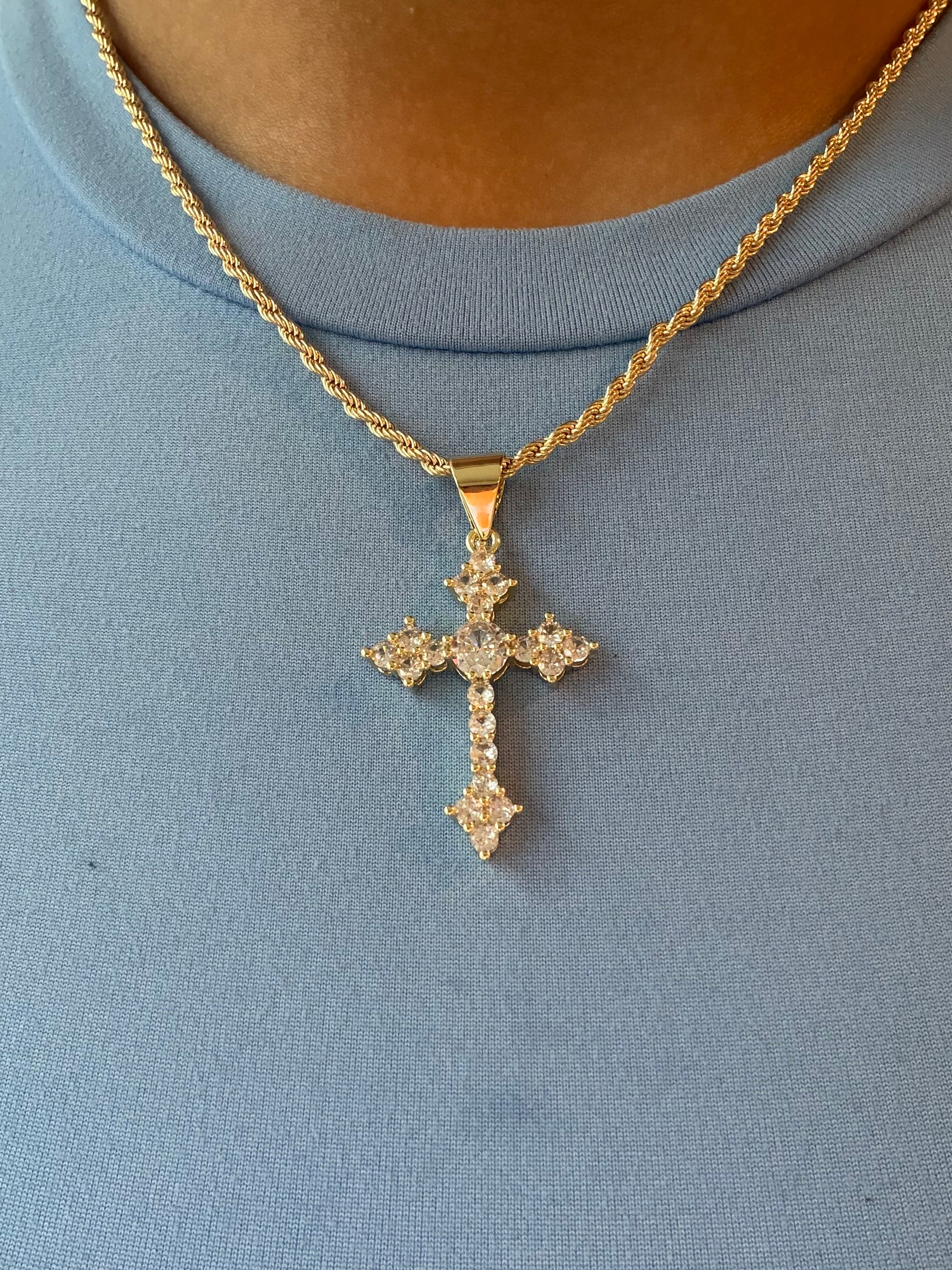 NEWWW Gold cross necklace with diamond accents