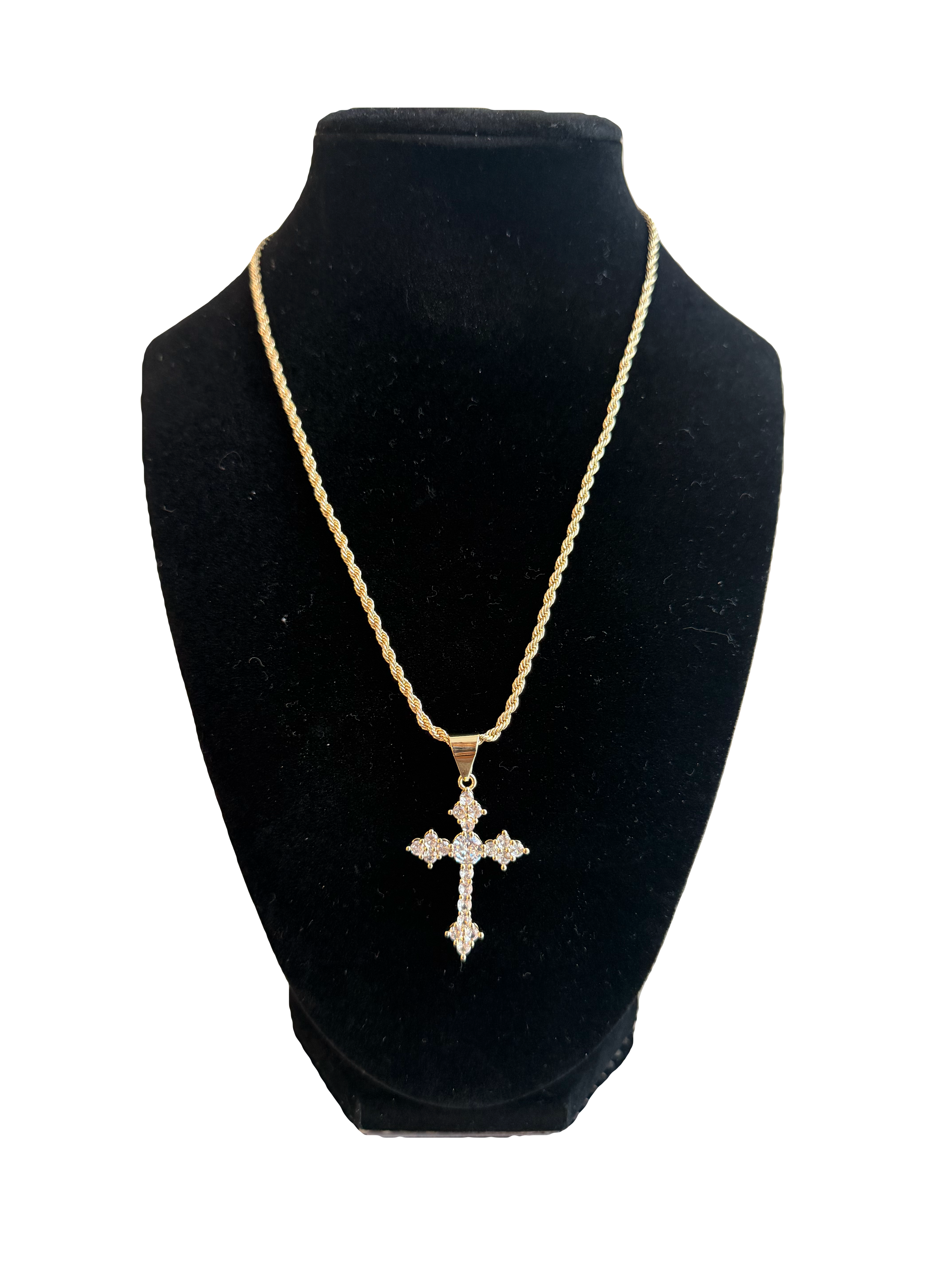 NEWWW Gold cross necklace with diamond accents