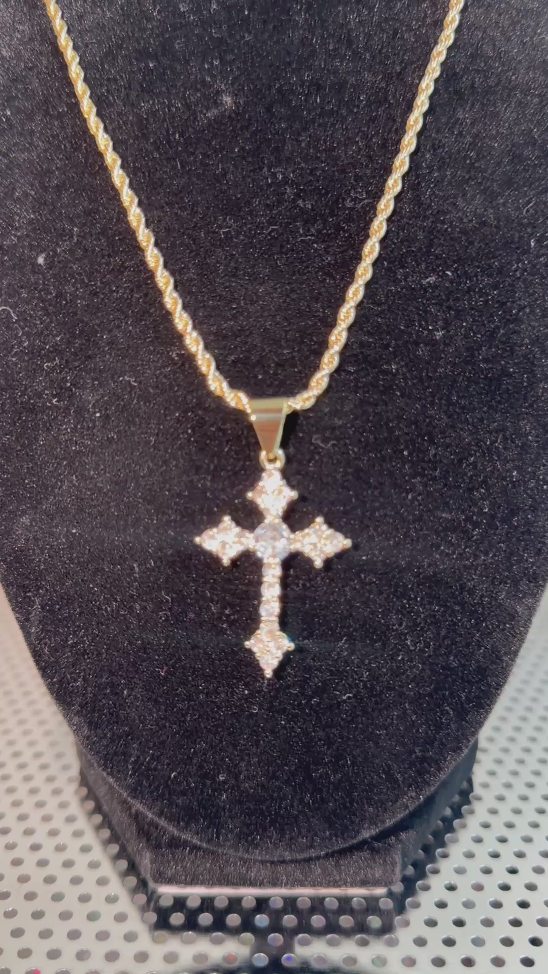 NEWWW Gold cross necklace with diamond accents
